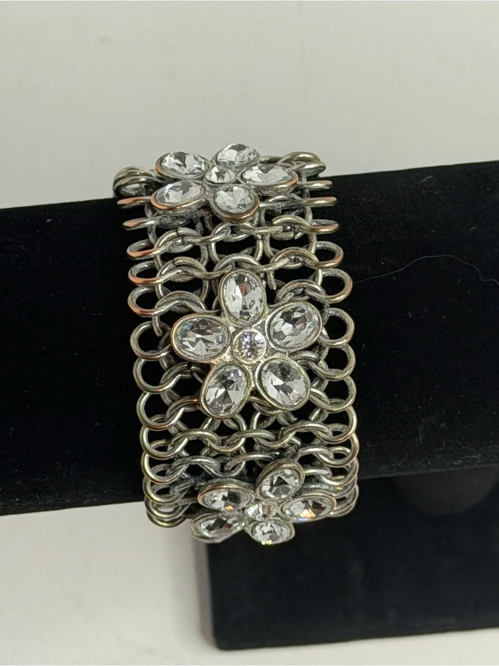 Premier Designs Glamour Girl Silver Rhinestone Stretch Cuff Bracelet Vintage